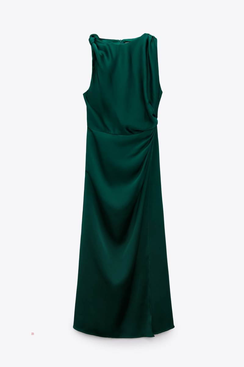 ZARA SATIN-FINISH WITH DRAPED DETAIL Klänning Dam Gröna | OVXGC-4618