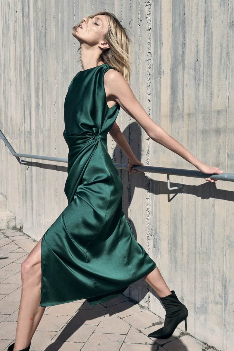 ZARA SATIN-FINISH WITH DRAPED DETAIL Klänning Dam Gröna | OVXGC-4618