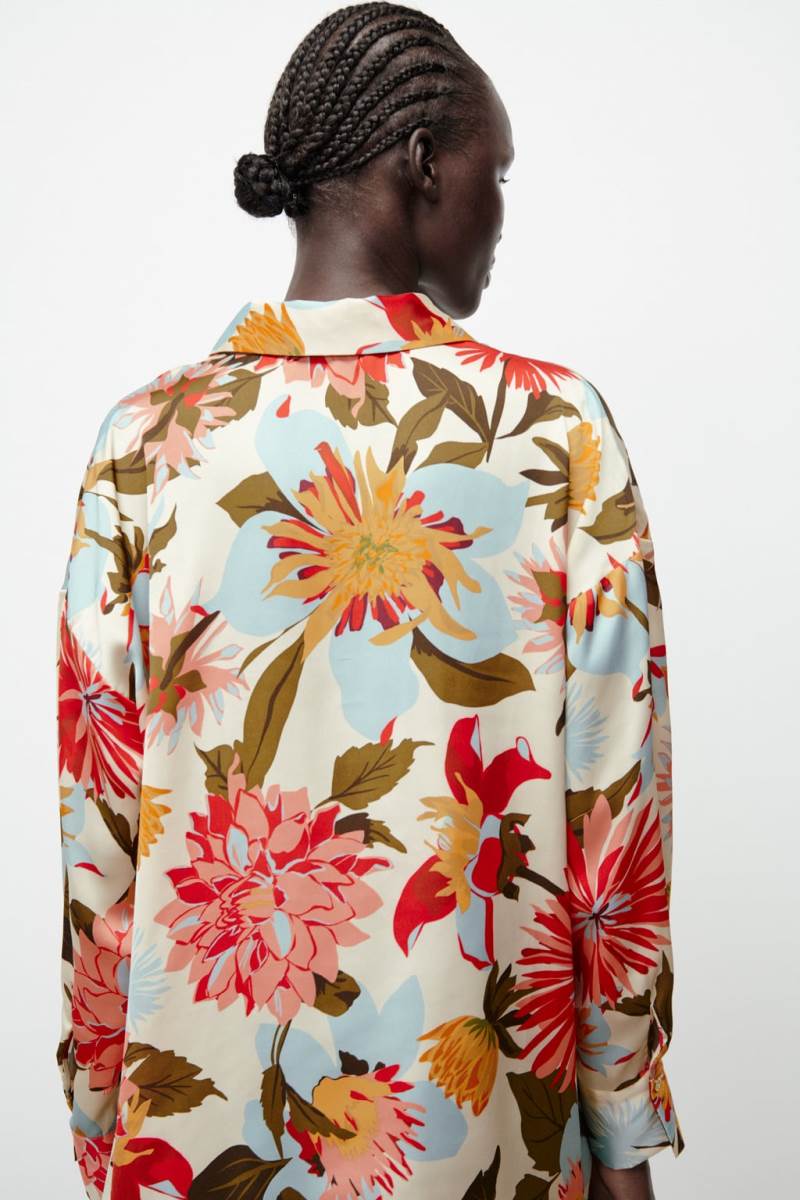 ZARA SATIN FLORAL PRINT Skjorta Dam Olika Färger Röda | ROTMY-1523