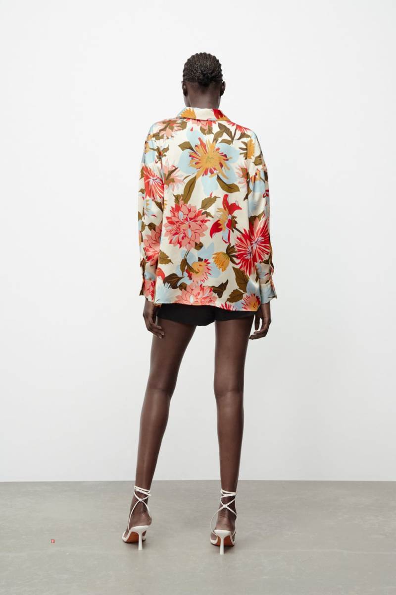 ZARA SATIN FLORAL PRINT Skjorta Dam Olika Färger Röda | ROTMY-1523