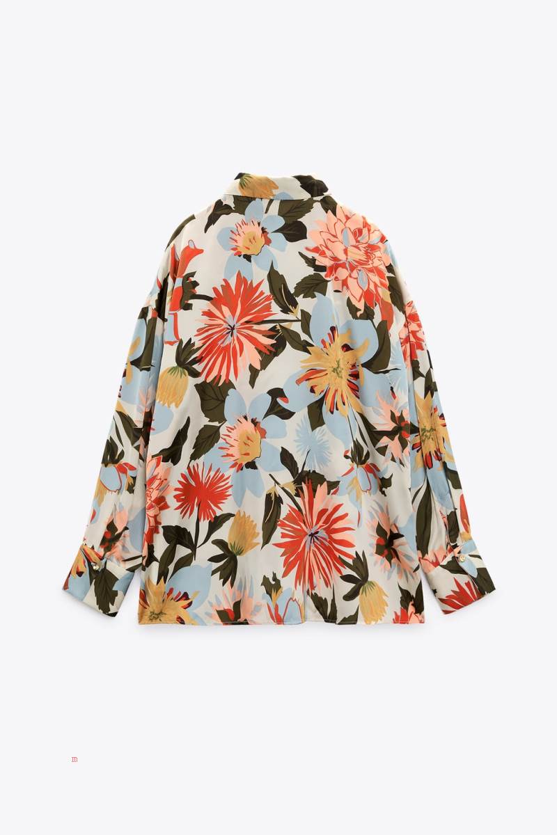 ZARA SATIN FLORAL PRINT Skjorta Dam Olika Färger Röda | ROTMY-1523