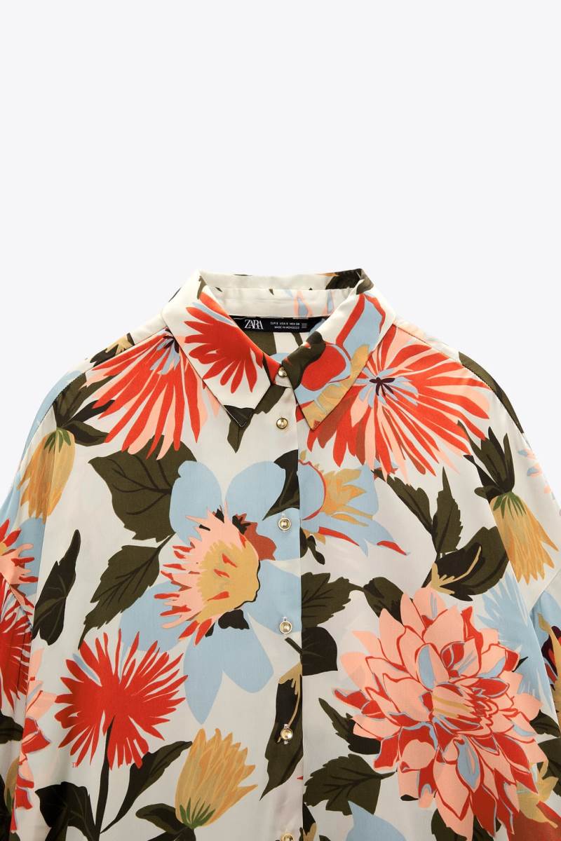 ZARA SATIN FLORAL PRINT Skjorta Dam Olika Färger Röda | ROTMY-1523