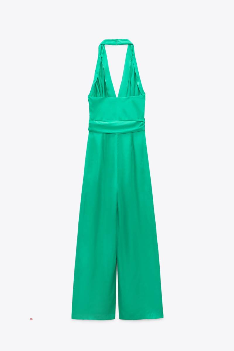 ZARA SATIN HALTERNECK Jumpsuit Dam Gröna | DWTCP-9467