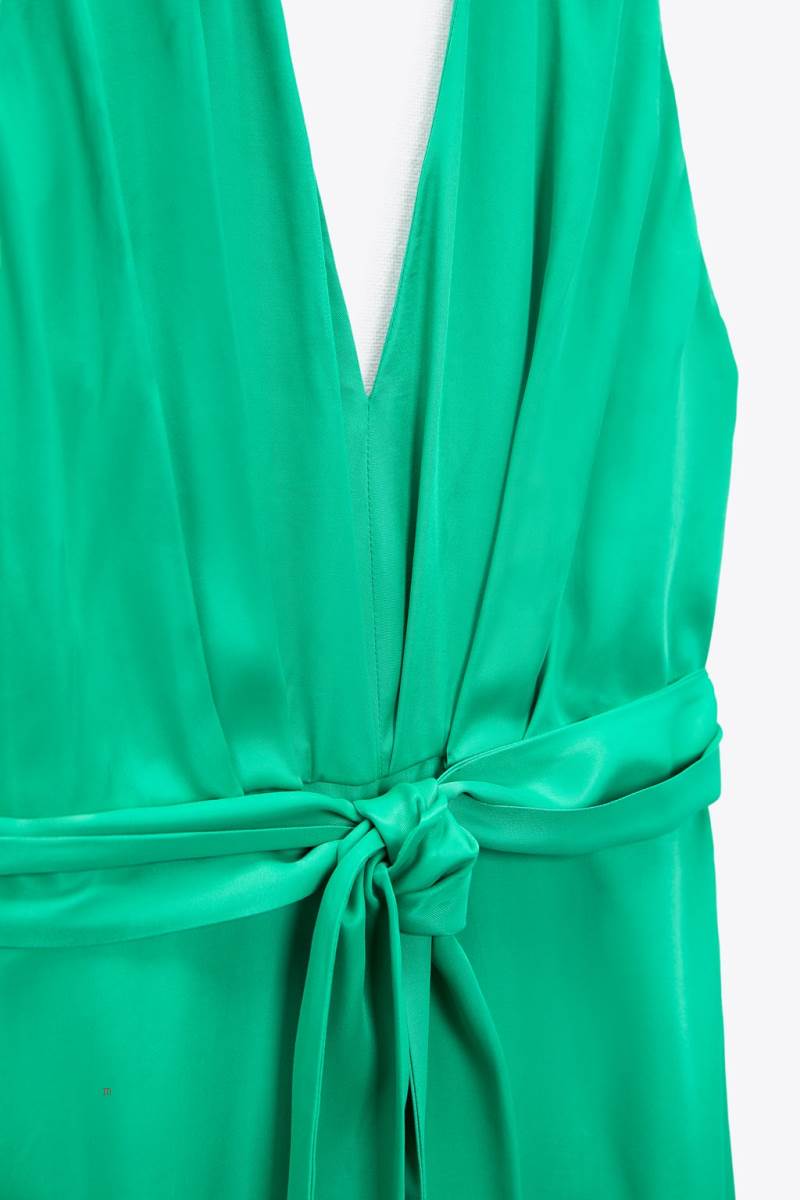 ZARA SATIN HALTERNECK Jumpsuit Dam Gröna | DWTCP-9467