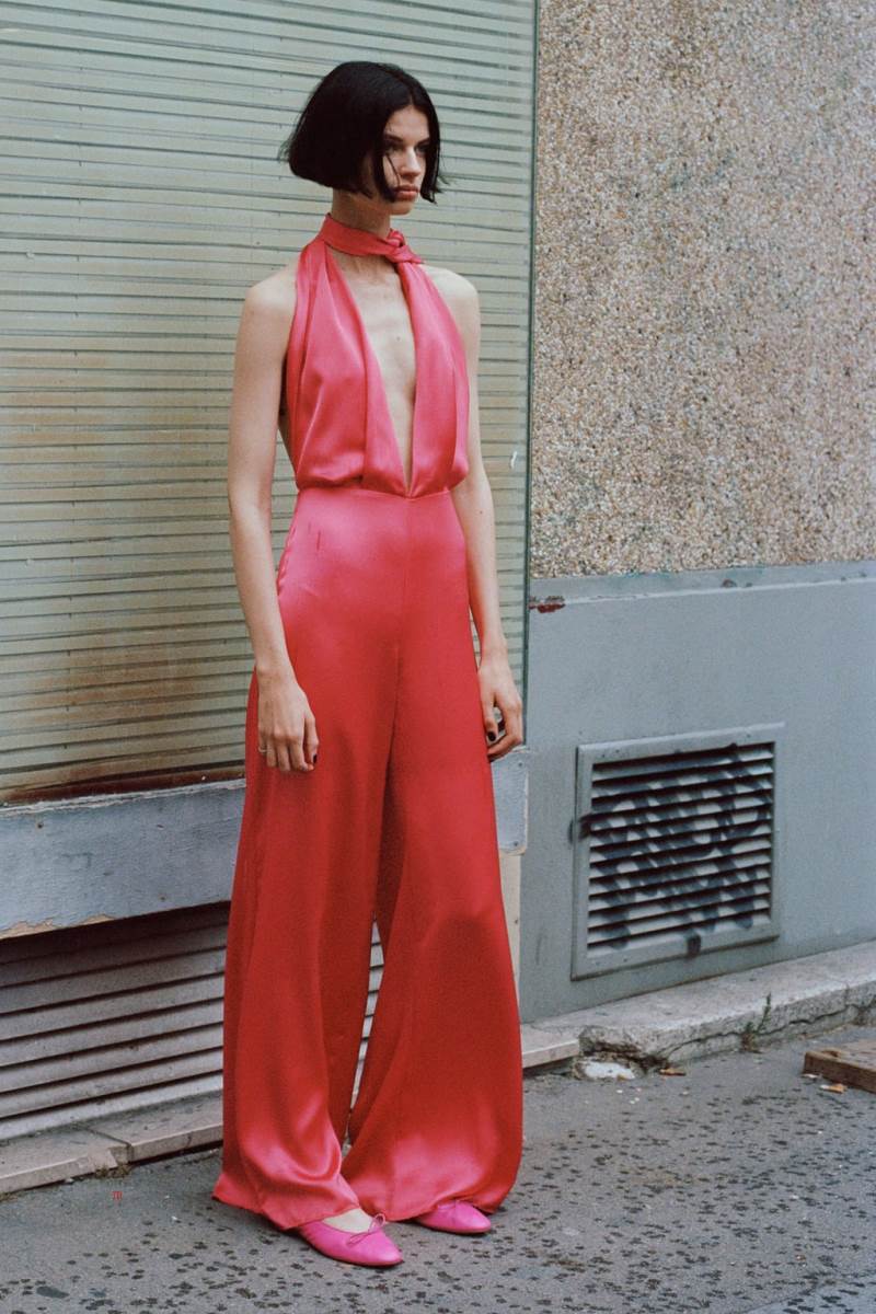 ZARA SATIN HALTERNECK Jumpsuit Dam Röda | VYEUS-3457