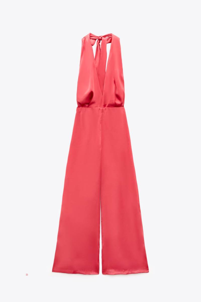 ZARA SATIN HALTERNECK Jumpsuit Dam Röda | VYEUS-3457