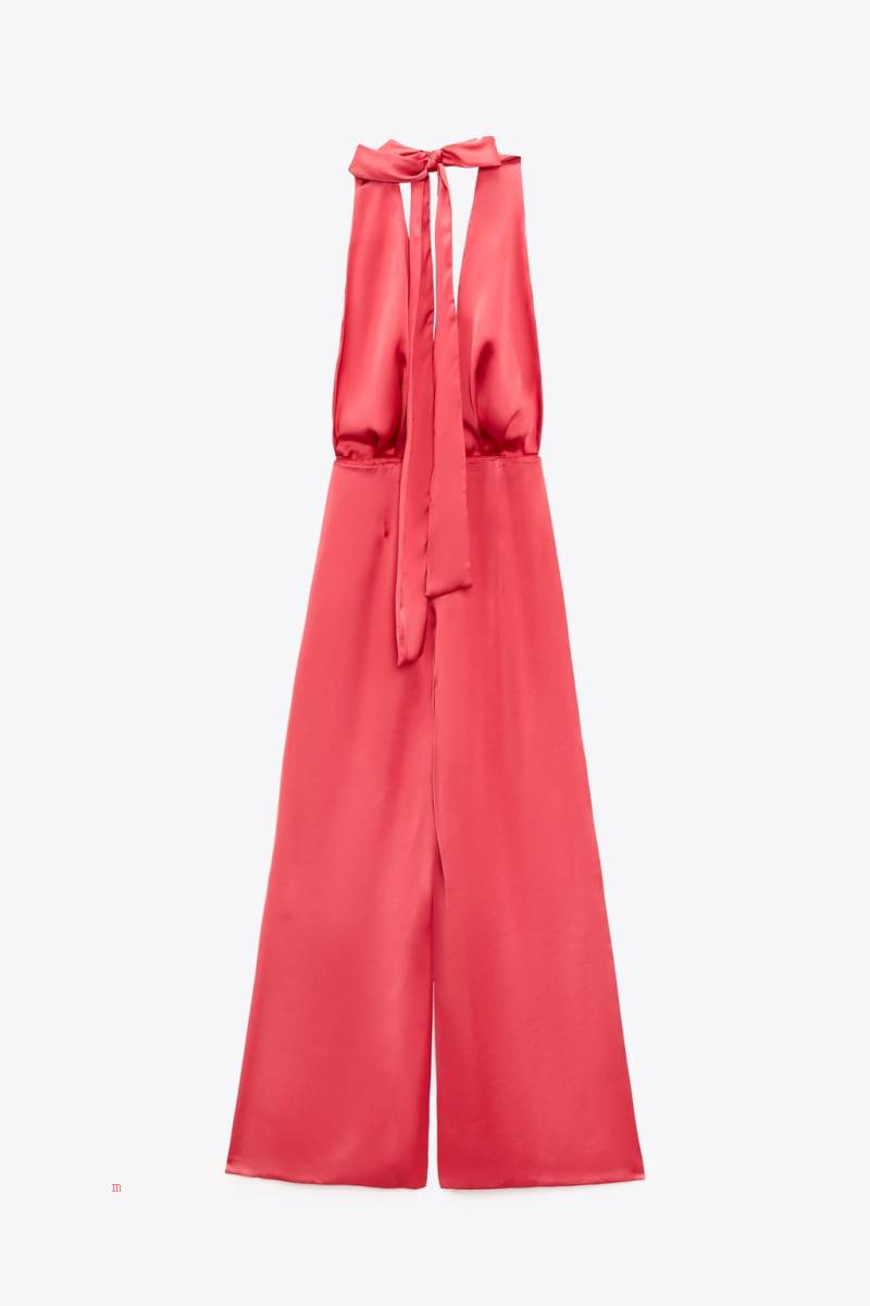 ZARA SATIN HALTERNECK Jumpsuit Dam Röda | VYEUS-3457