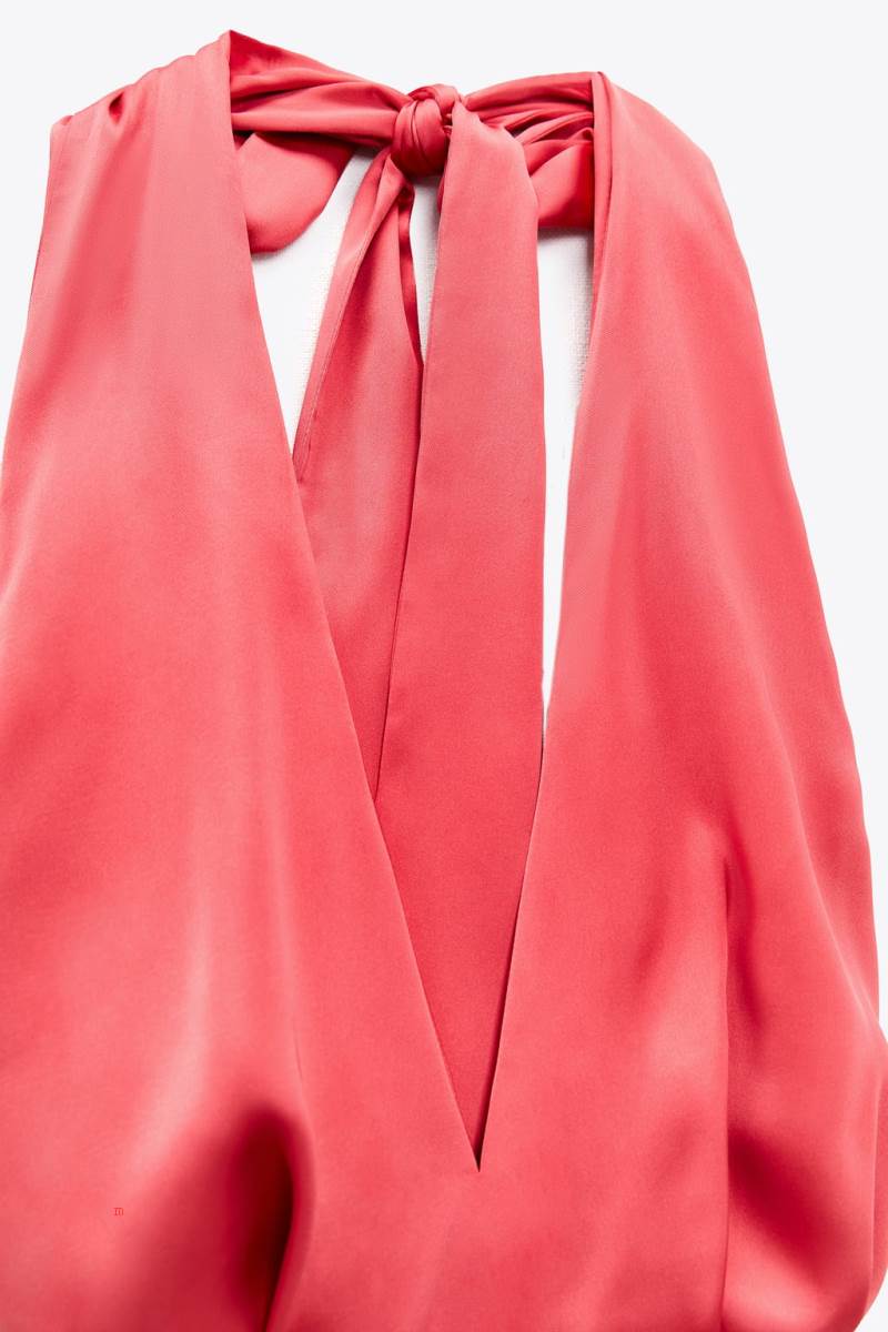 ZARA SATIN HALTERNECK Jumpsuit Dam Röda | VYEUS-3457