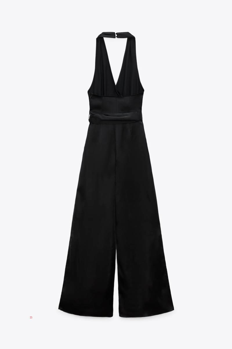 ZARA SATIN HALTERNECK Jumpsuit Dam Svarta | LZRUX-2479