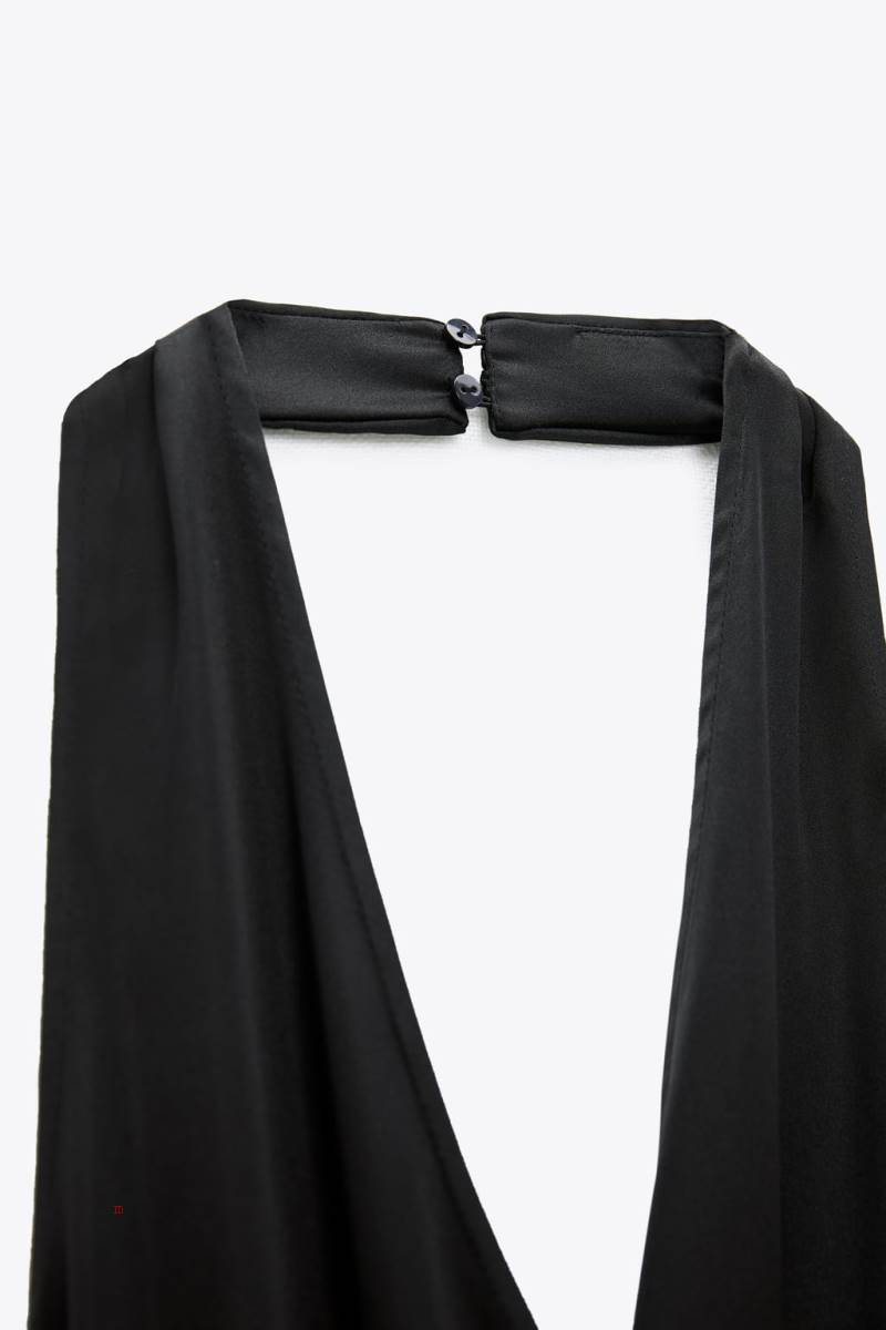 ZARA SATIN HALTERNECK Jumpsuit Dam Svarta | LZRUX-2479