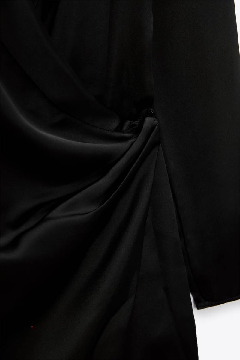 ZARA SATIN Klänning Dam Svarta | JHSEL-4320