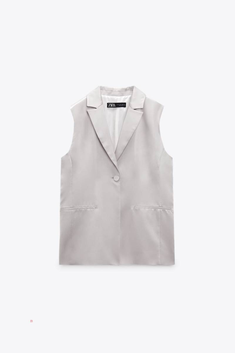 ZARA SATIN Kostym Väst Dam Grå | NZQPC-3750