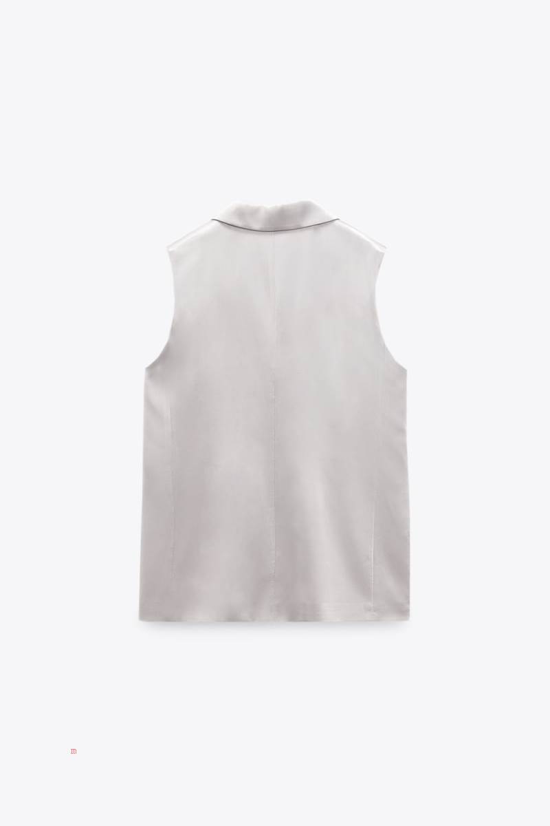 ZARA SATIN Kostym Väst Dam Grå | NZQPC-3750