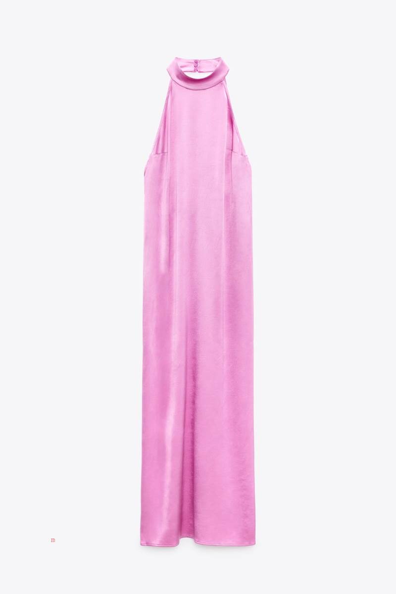 ZARA SATIN MAXI Klänning Dam Rosa | JITXY-3459