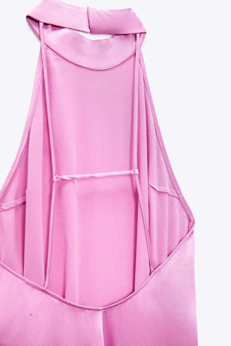 ZARA SATIN MAXI Klänning Dam Rosa | JITXY-3459