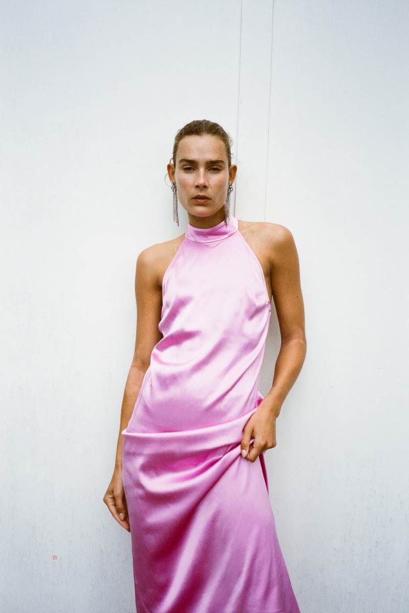 ZARA SATIN MAXI Klänning Dam Rosa | JITXY-3459