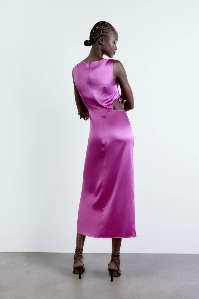 ZARA SATIN MIDI Klänning Dam Lila | JKWTI-3295