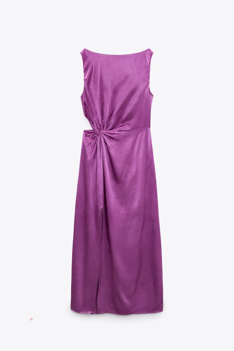 ZARA SATIN MIDI Klänning Dam Lila | JKWTI-3295