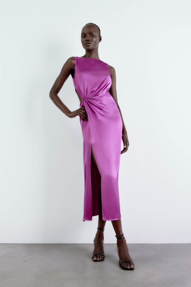 ZARA SATIN MIDI Klänning Dam Lila | JKWTI-3295