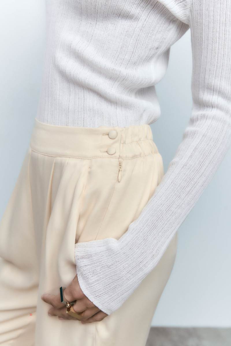 ZARA SATIN Mjukisbyxor Dam Vita | ERKCH-8970