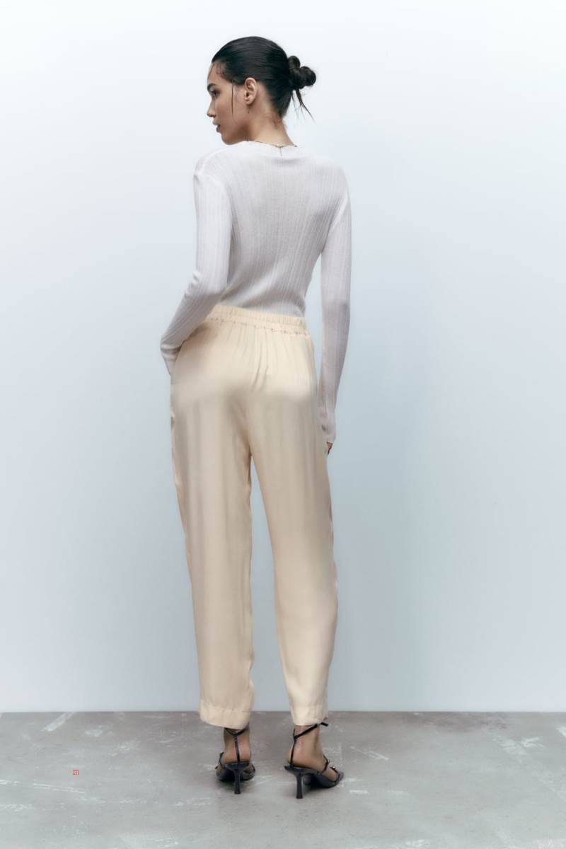 ZARA SATIN Mjukisbyxor Dam Vita | ERKCH-8970