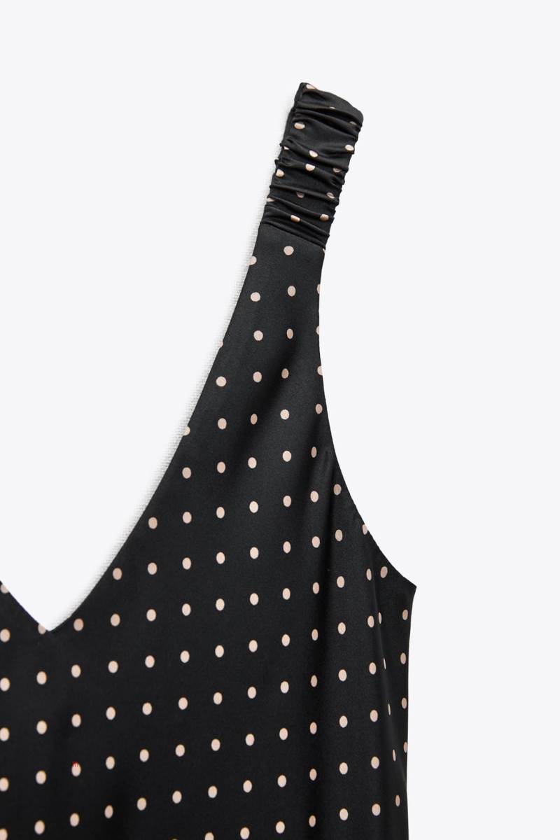 ZARA SATIN POLKA DOT CAMISOLE MAXI Klänning Dam Svarta | KXENG-9065