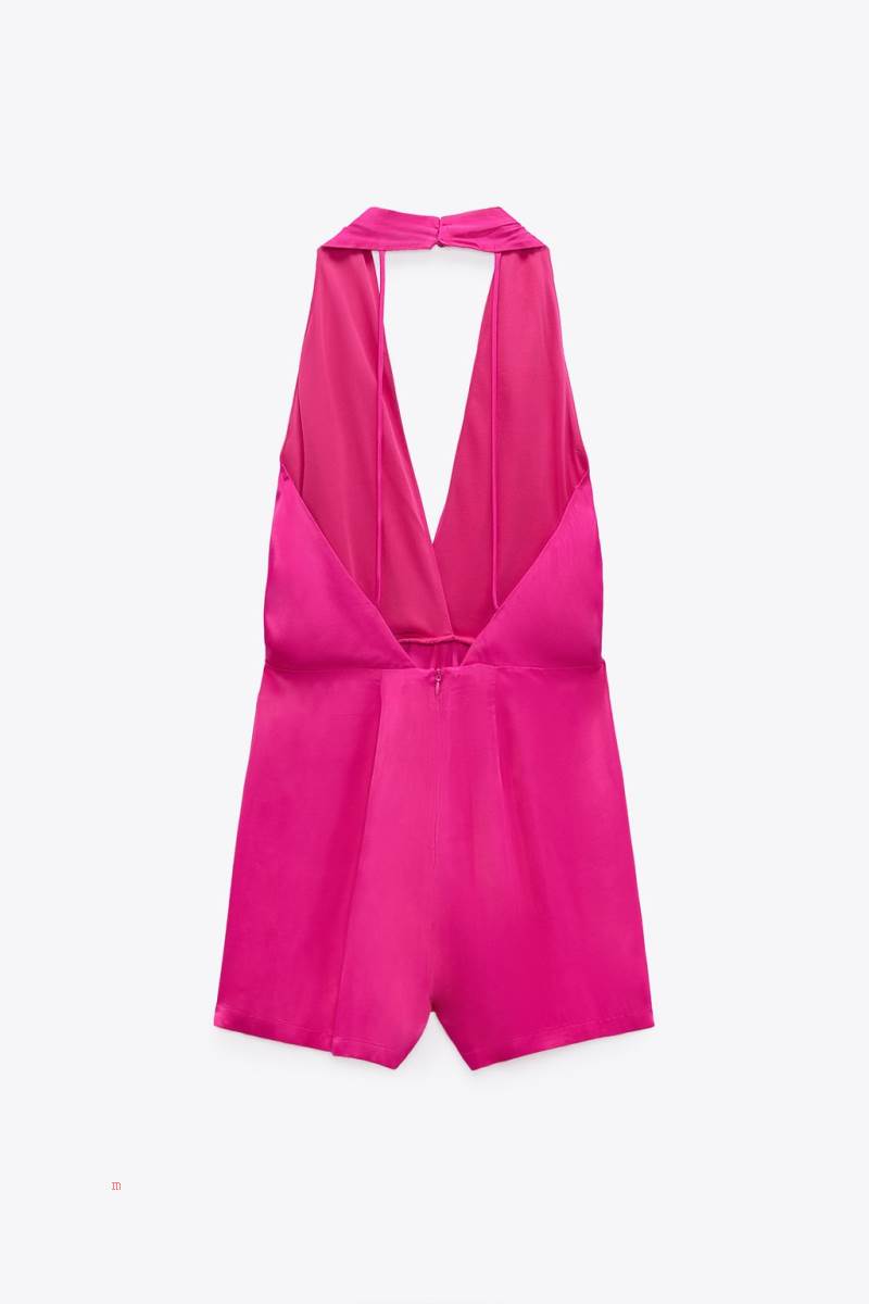 ZARA SATIN Playsuit Dam Fuchsia | VPARO-5290