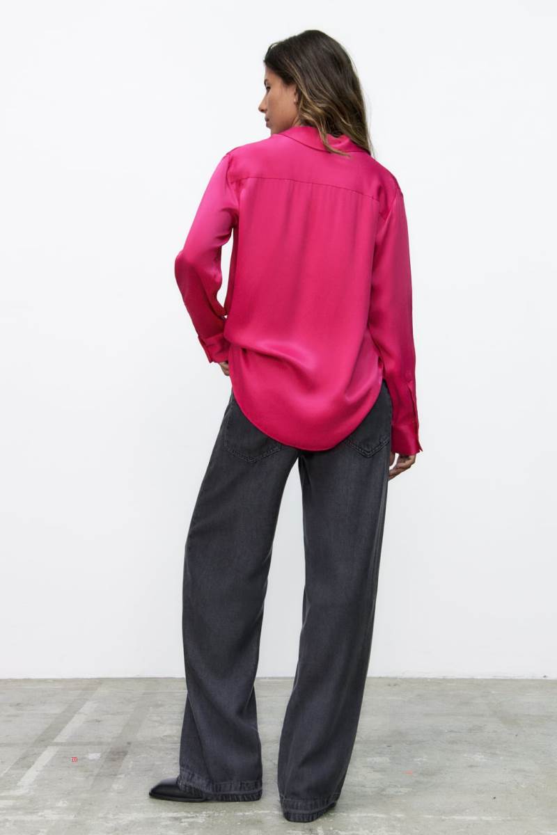 ZARA SATIN Skjorta Dam Fuchsia | TEYWD-0179