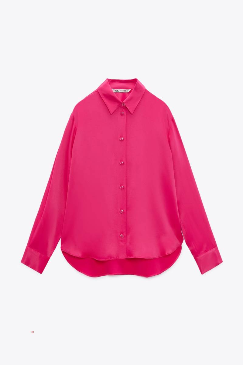 ZARA SATIN Skjorta Dam Fuchsia | TEYWD-0179