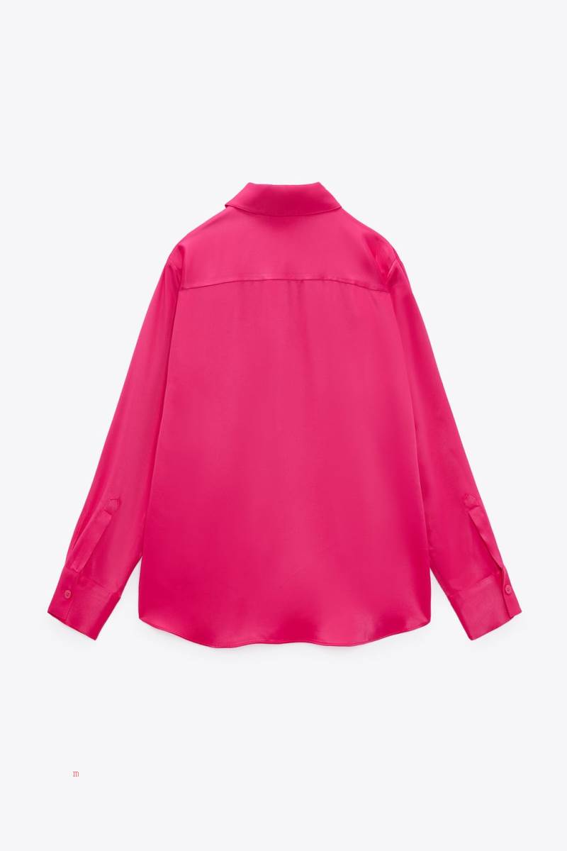 ZARA SATIN Skjorta Dam Fuchsia | TEYWD-0179