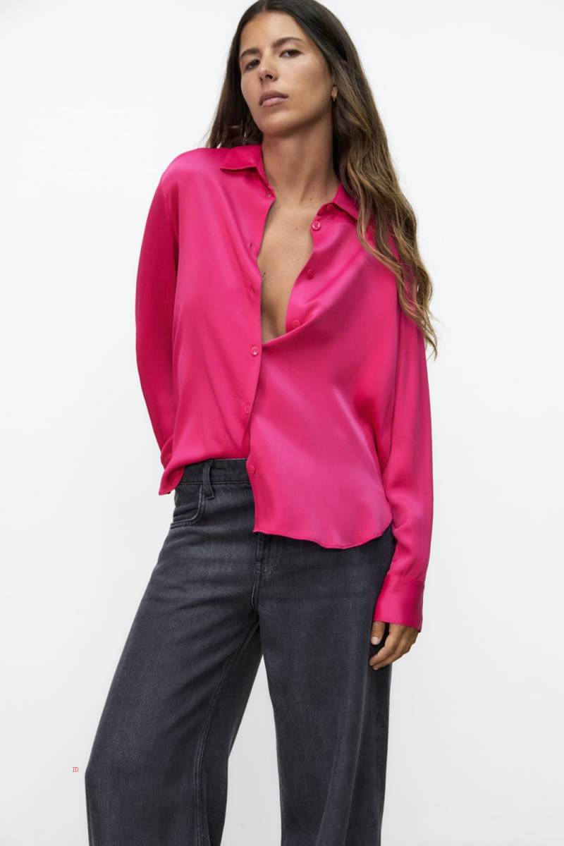 ZARA SATIN Skjorta Dam Fuchsia | TEYWD-0179
