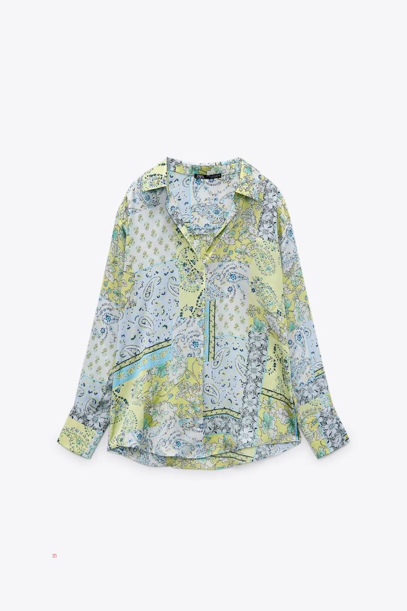 ZARA SATIN Skjorta Dam Gröna | PKCQD-4560