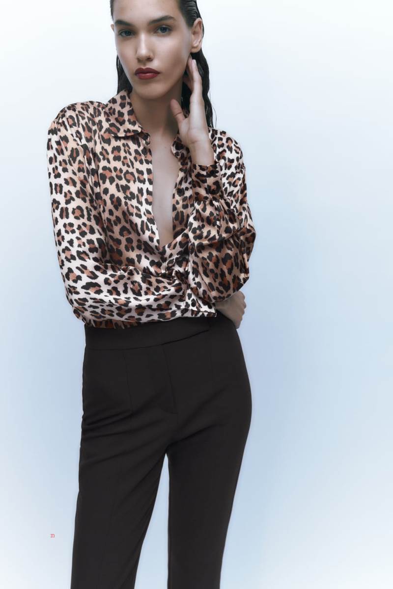 ZARA SATIN Skjorta Dam Leopard | EJAYM-4571