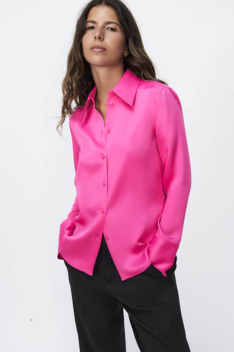 ZARA SATIN Skjorta Dam Rosa | LNMFH-6841