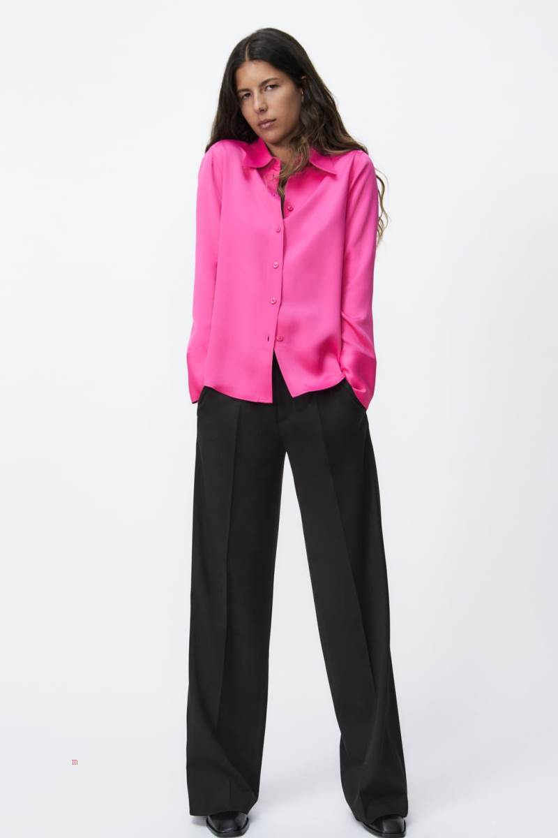 ZARA SATIN Skjorta Dam Rosa | LNMFH-6841