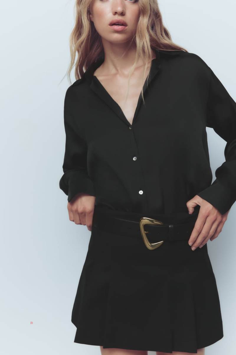 ZARA SATIN Skjorta Dam Svarta | PWIEU-1702