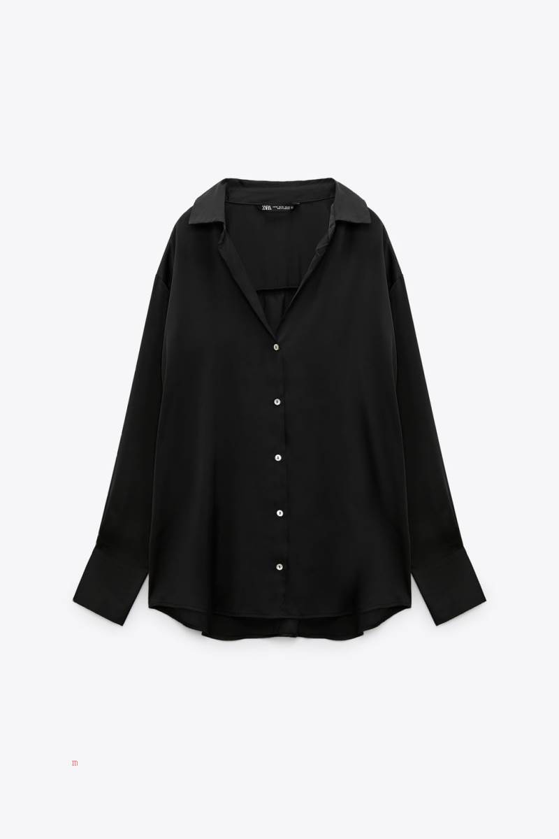 ZARA SATIN Skjorta Dam Svarta | PWIEU-1702