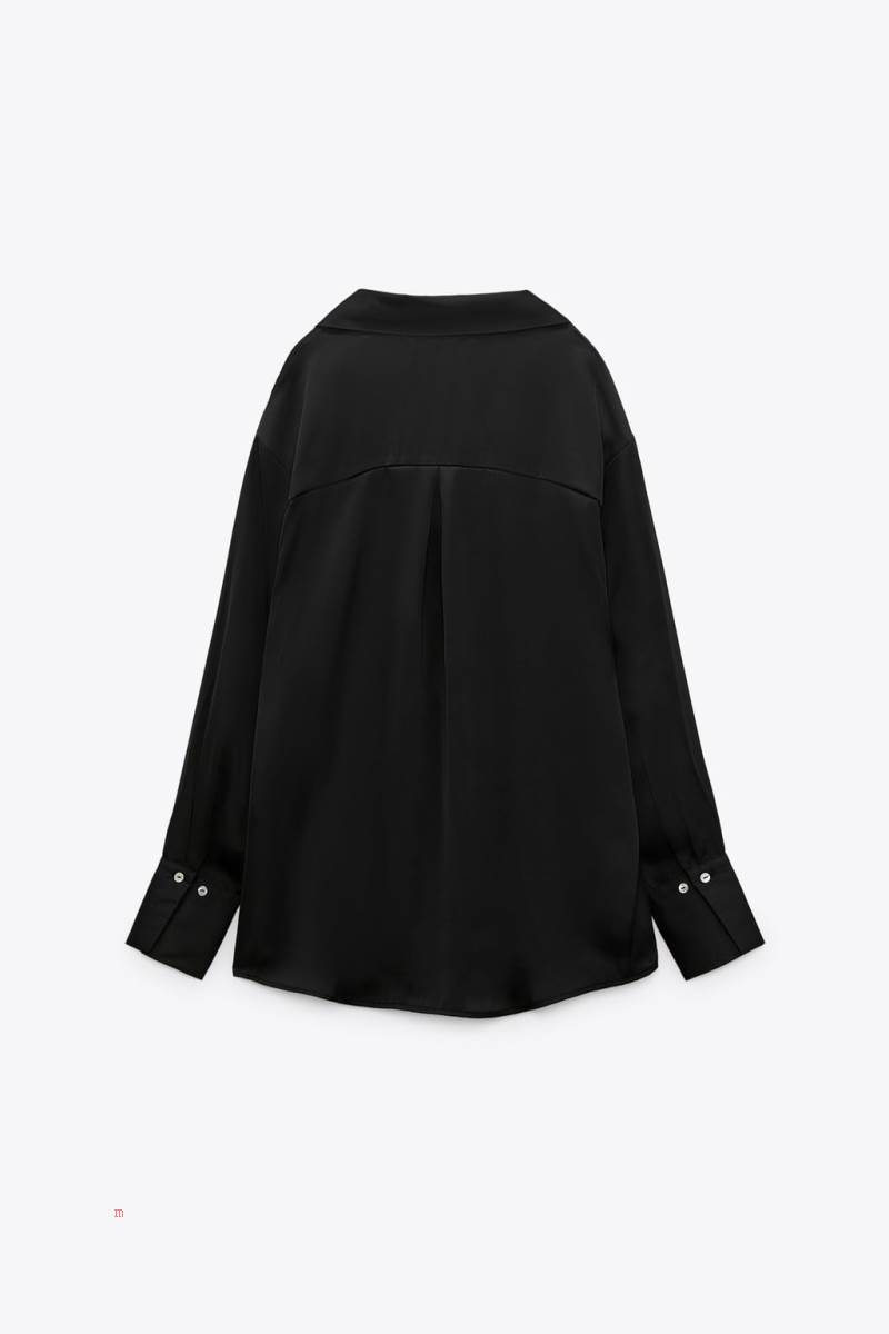 ZARA SATIN Skjorta Dam Svarta | PWIEU-1702