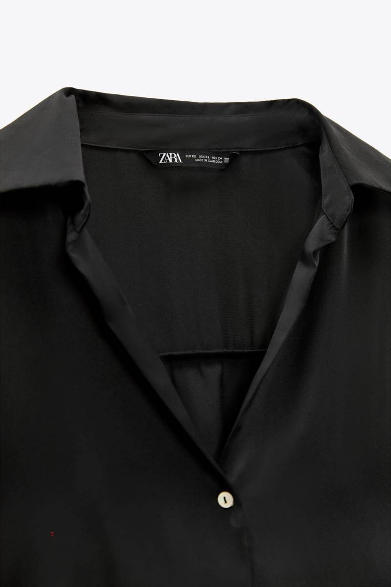 ZARA SATIN Skjorta Dam Svarta | PWIEU-1702