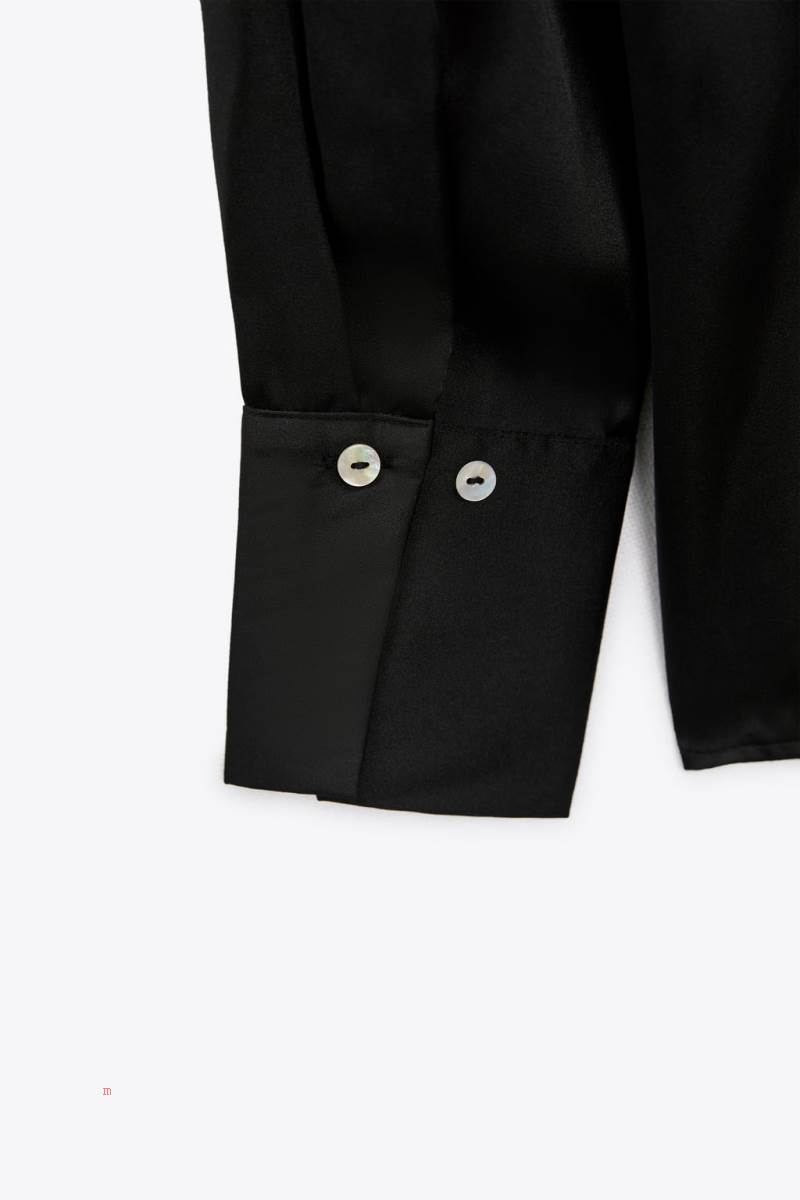 ZARA SATIN Skjorta Dam Svarta | PWIEU-1702