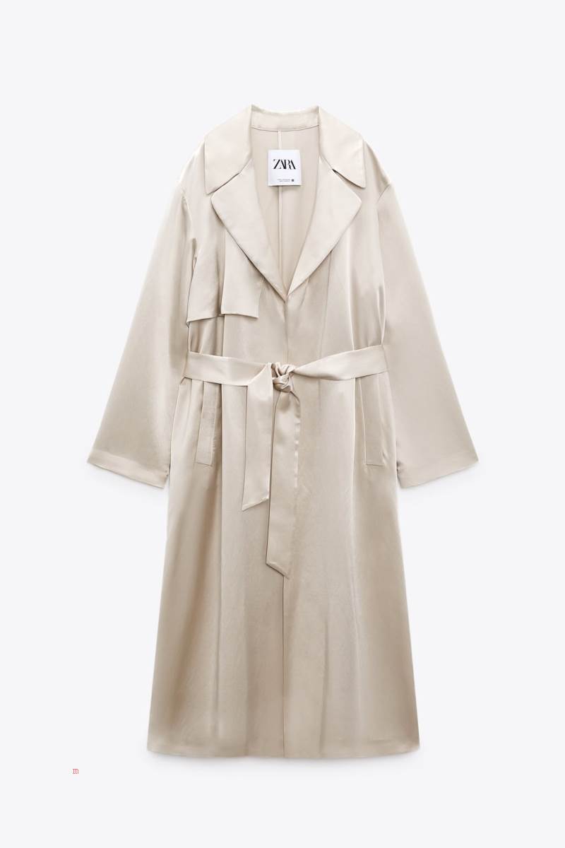 ZARA SATIN TRENCH WITH BELT Rockar Dam Grå | OZMJU-4802