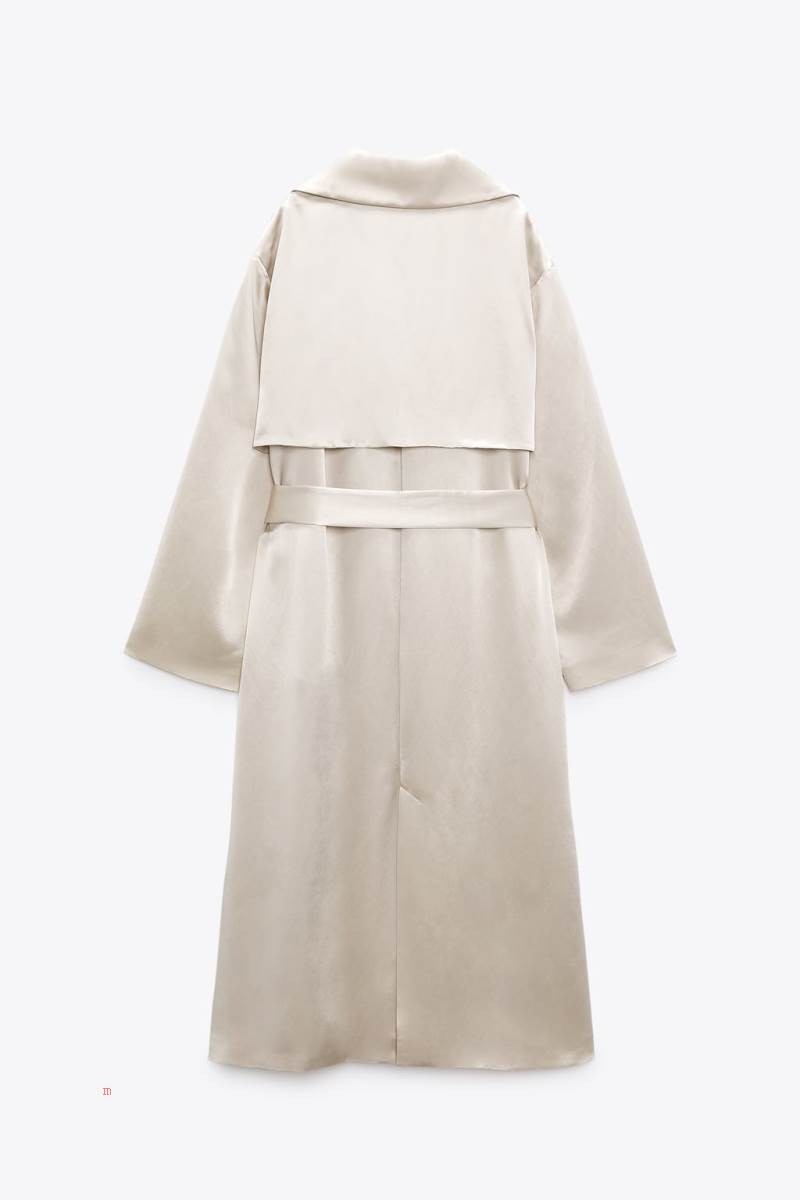 ZARA SATIN TRENCH WITH BELT Rockar Dam Grå | OZMJU-4802