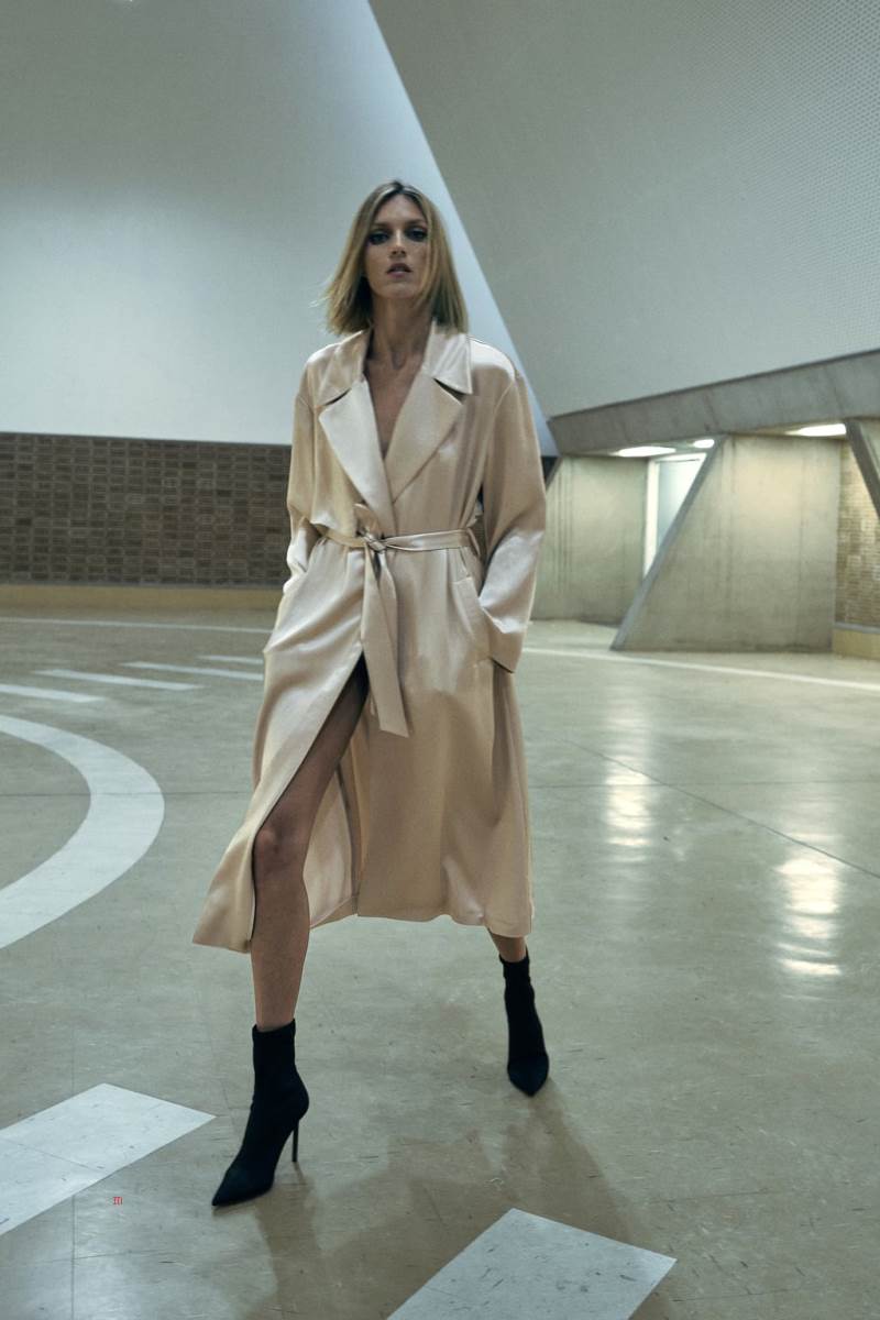 ZARA SATIN TRENCH WITH BELT Rockar Dam Grå | OZMJU-4802