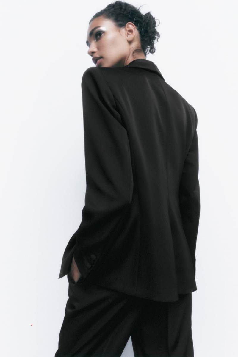 ZARA SATIN TUXEDO Blazers Dam Svarta | DEULV-2701