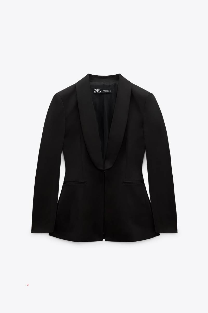 ZARA SATIN TUXEDO Blazers Dam Svarta | DEULV-2701