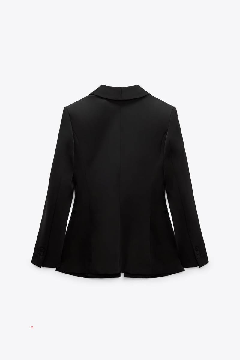 ZARA SATIN TUXEDO Blazers Dam Svarta | DEULV-2701