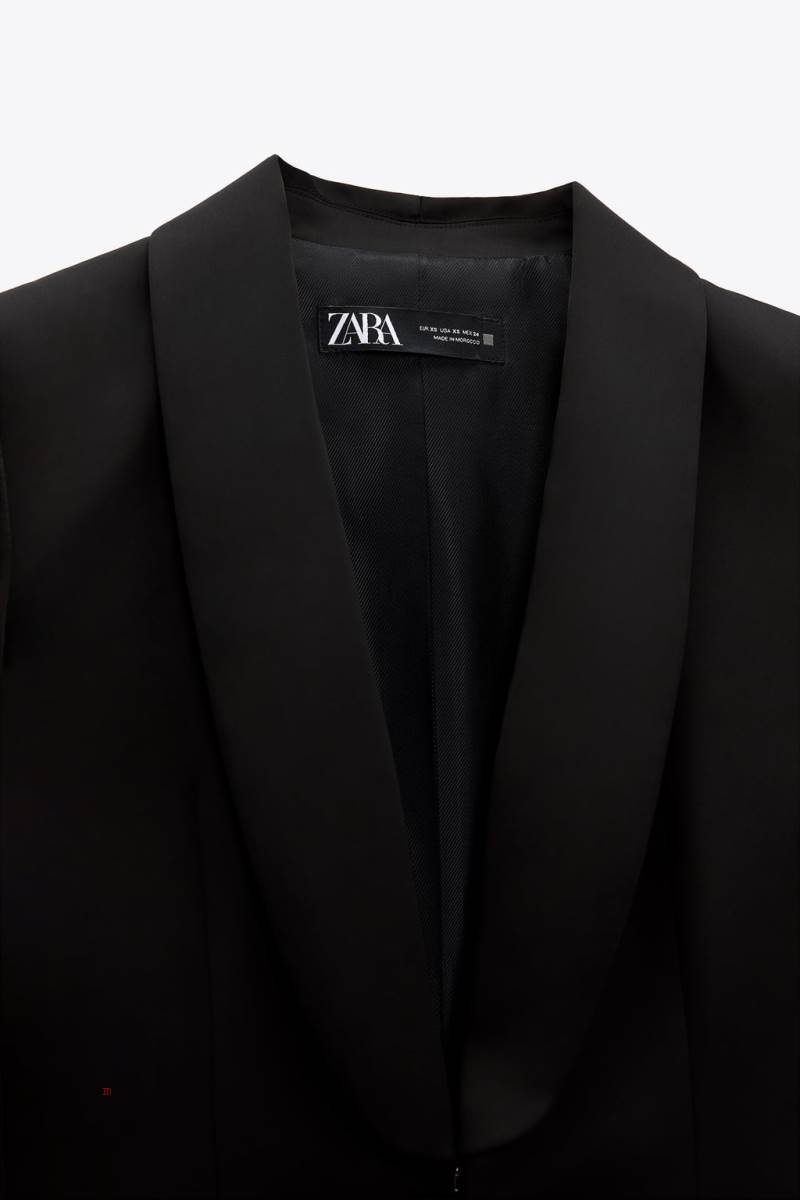 ZARA SATIN TUXEDO Blazers Dam Svarta | DEULV-2701