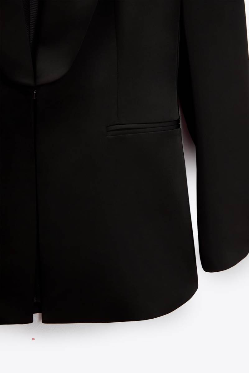 ZARA SATIN TUXEDO Blazers Dam Svarta | DEULV-2701