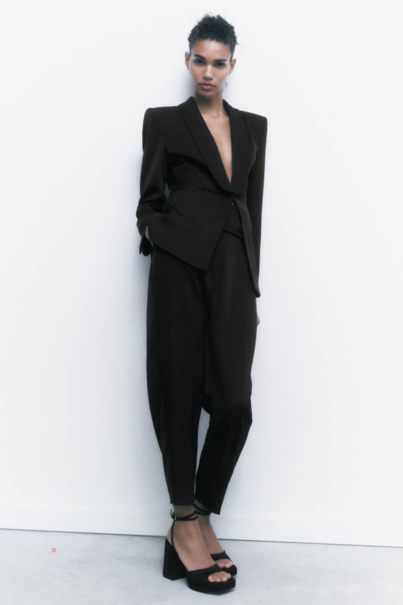 ZARA SATIN TUXEDO Blazers Dam Svarta | DEULV-2701