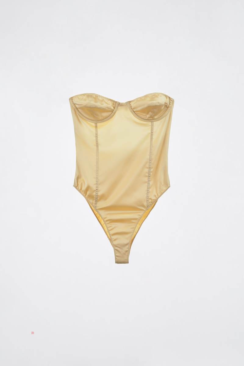 ZARA SATIN UNDERWIRE Bodysuit Dam Gula | AJSXY-9215